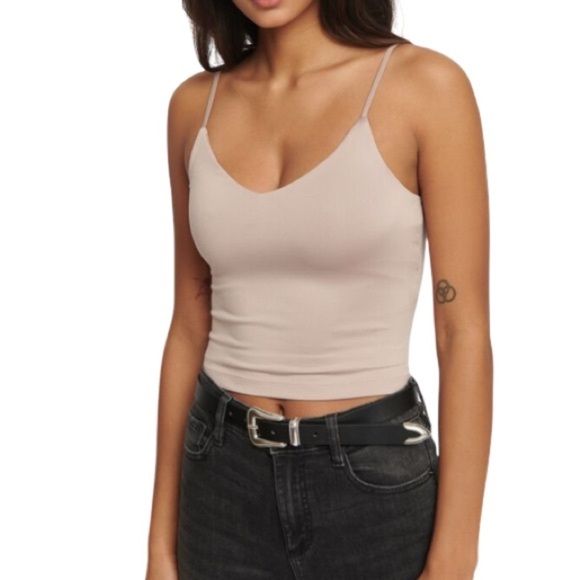 Dynamite Sienna Cami Crop Top Sphinx Nude Double Layer Silky Spaghetti Straps L - Picture 1 of 11